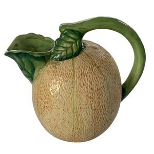 Vintage Ceramic Hand Painted Cantaloupe 7.5 in Pitcher Japan 1980’s